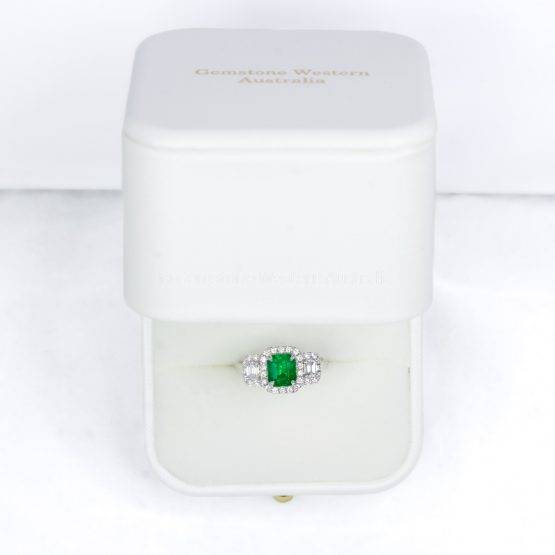 Colombian Emerald Three Stone Halo Ring Emerald and Diamond Three Stone Ring - 1982489-4