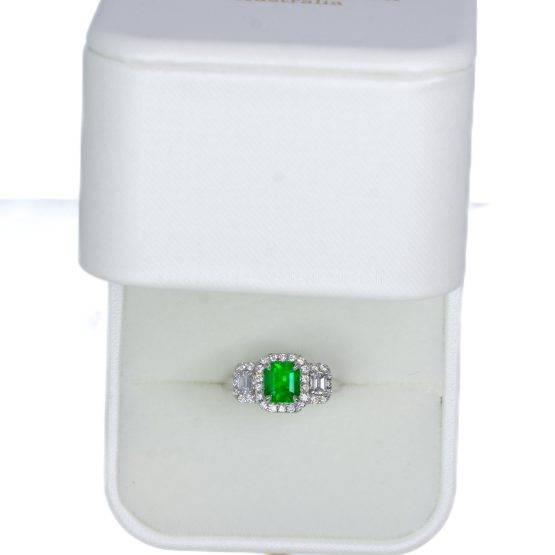 Colombian Emerald Three Stone Halo Ring Emerald and Diamond Three Stone Ring - 1982489-5