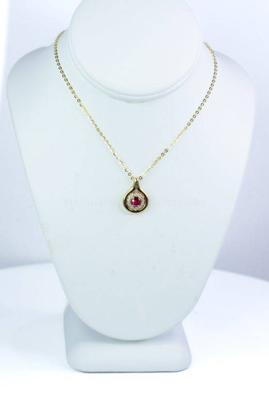 Natural Ruby and Diamonds Halo Pendant in 18K Gold - 1982492