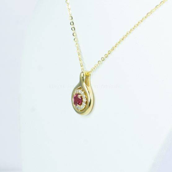 Natural Ruby and Diamonds Halo Pendant in 18K Gold - 1982492-1