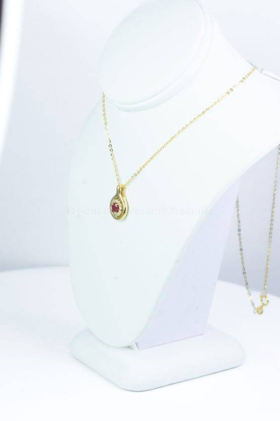 Natural Ruby and Diamonds Halo Pendant in 18K Gold - 1982492-2