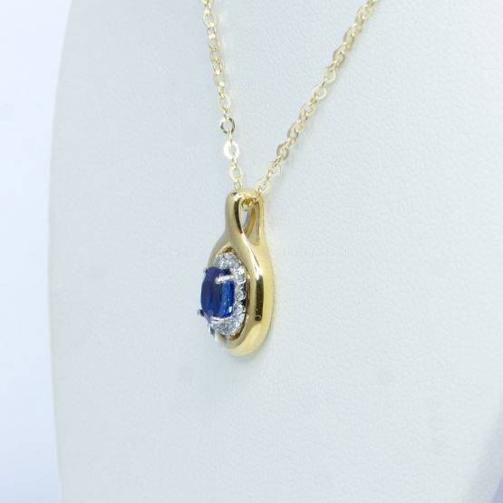 Natural Sapphire and Diamonds Halo Pendant in 18K White and Yellow Gold-1982493-1