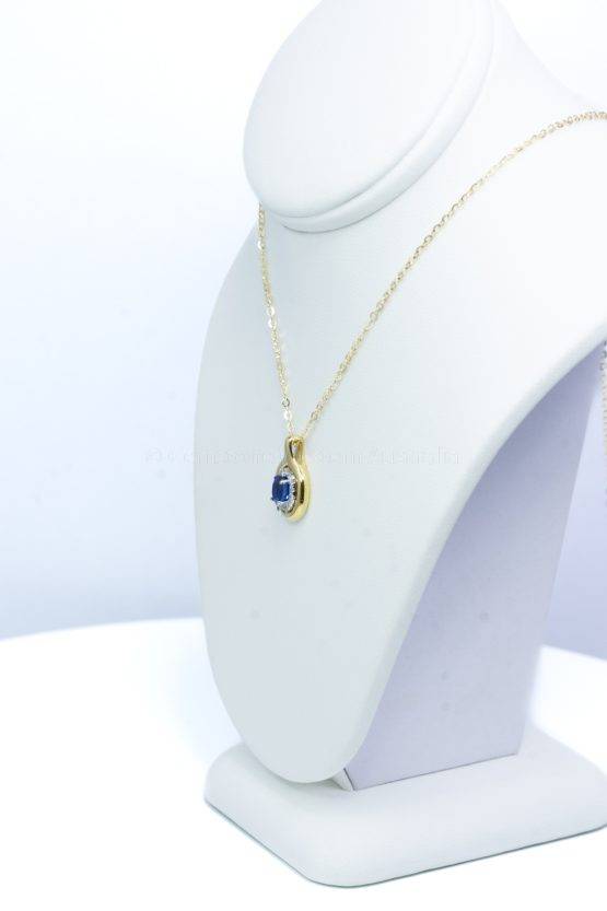 Natural Sapphire and Diamonds Halo Pendant in 18K White and Yellow Gold-1982493-2