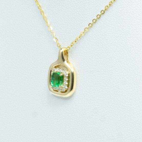 Emerald Cut Colombian Emerald and Diamonds Halo Pendant in 18K Yellow Gold-1982494-1