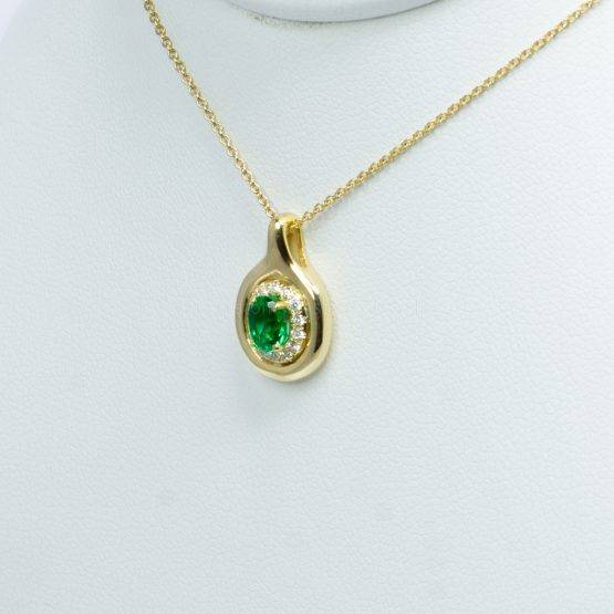 Natural Colombian Emerald and Diamonds Halo Pendant in 18K Yellow Gold-1982495-1