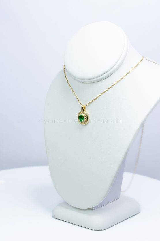 Natural Colombian Emerald and Diamonds Halo Pendant in 18K Yellow Gold-1982495-2