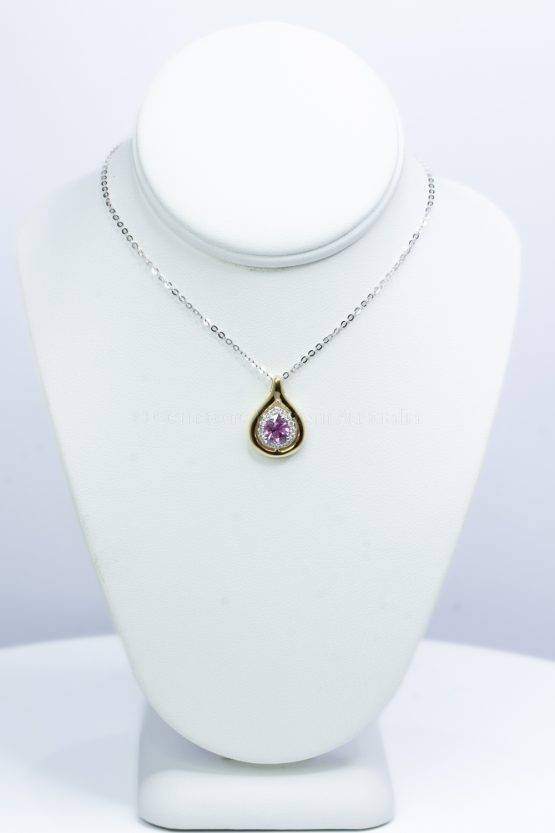 Natural Pink Sapphire and Diamonds Halo Pendant in 18K Yellow and White Gold - 1982496