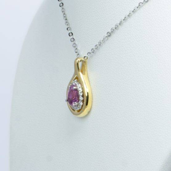 Natural Pink Sapphire and Diamonds Halo Pendant in 18K Yellow and White Gold - 1982496-1