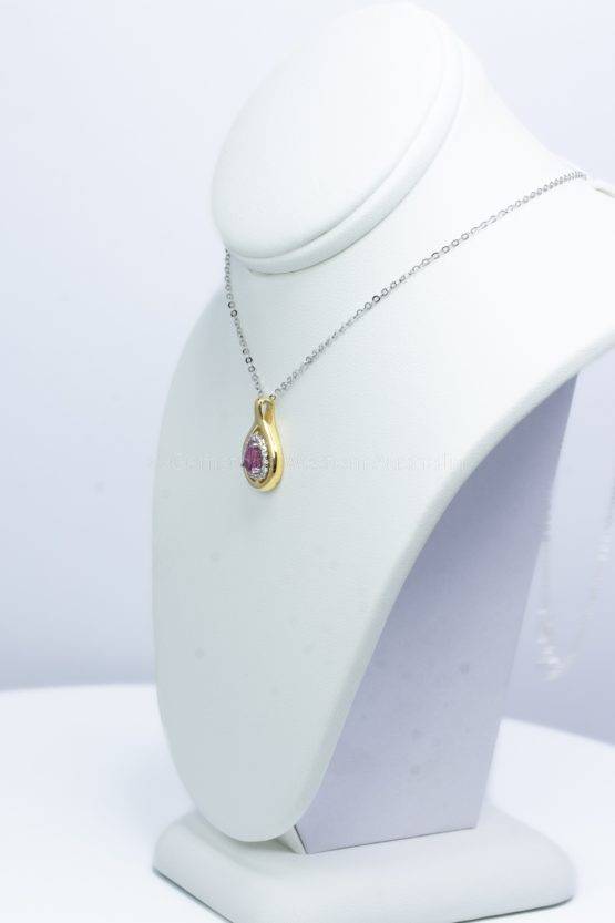Natural Pink Sapphire and Diamonds Halo Pendant in 18K Yellow and White Gold - 1982496-2