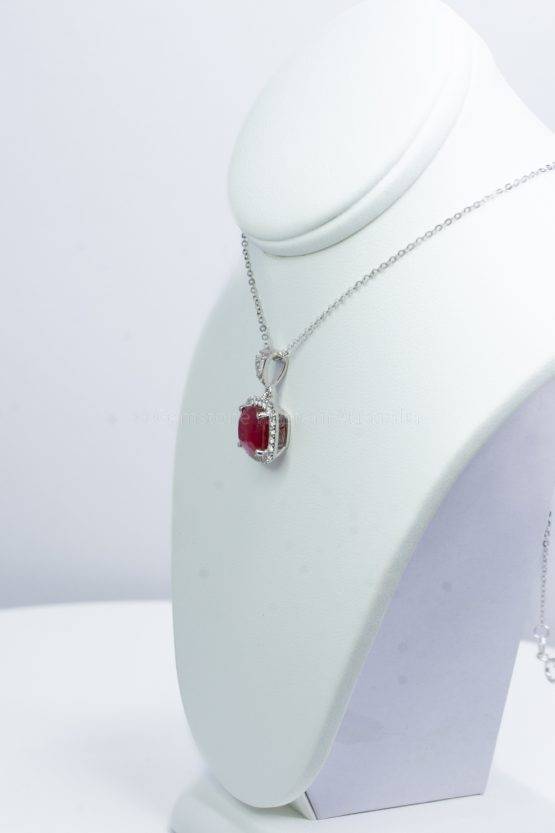 4.1ct Unheated Ruby and Diamond Halo Pendant in 18k White Gold - 1982501-1