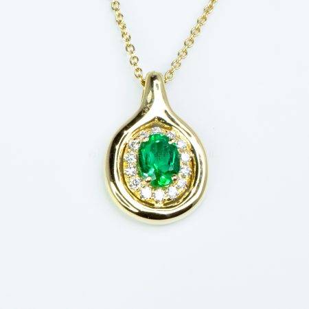 Natural Colombian Emerald and Diamonds Halo Pendant in 18K Yellow Gold-1982495-3
