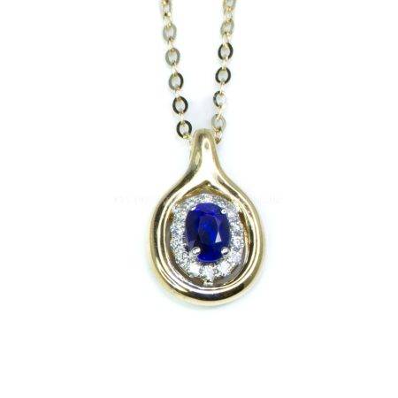 Natural Sapphire and Diamonds Halo Pendant in 18K White and Yellow Gold-1982493-3
