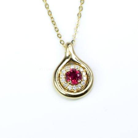 Natural Ruby and Diamonds Halo Pendant in 18K Gold - 1982492-3
