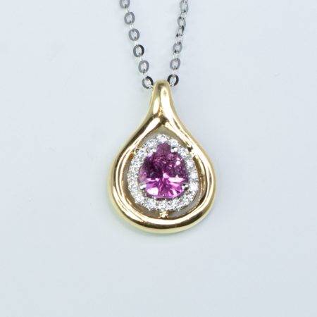 Natural Pink Sapphire and Diamonds Halo Pendant in 18K Yellow and White Gold - 1982496-3