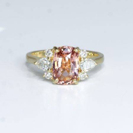 Natural Padparadscha Sapphire Statement Ring Padparadscha and Diamonds Ring in 18K Gold - 1982514
