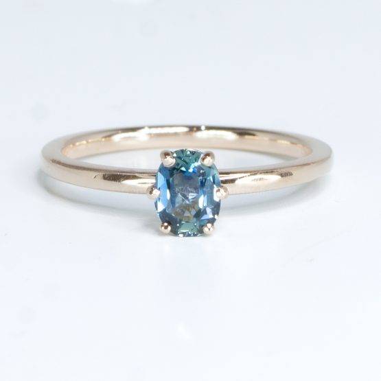 Natural Teal Sapphire Solitaire Ring in 14K Gold - 1982506