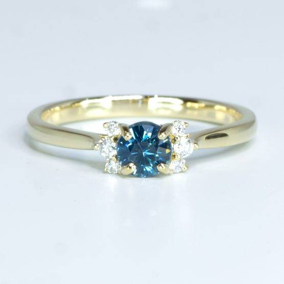 Natural Teal Sapphire and Diamonds Ring in 14K Gold - 1982507