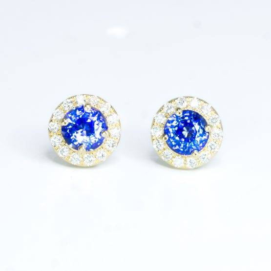 Vivid Royal Blue Sapphire and Diamond Earrings 2.72 Total Carat Weight Natural Ceylon Sapphire Stud Earrings - 1982508-2
