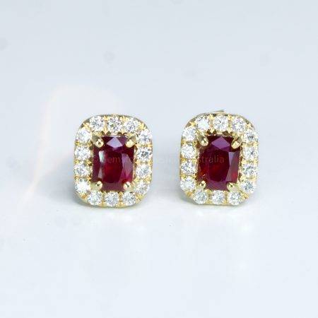 Natural Ruby and Diamond Halo Studs Earrings 18K Yellow Gold - 1982510-2