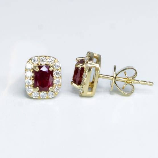 Natural Ruby and Diamond Halo Studs Earrings 18K Yellow Gold - 1982510-3
