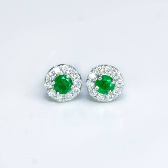 Colombian Emerald Diamond Studs Earrings in 18K Gold - 1982511-2