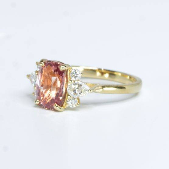 Natural Padparadscha Sapphire Statement Ring Padparadscha and Diamonds Ring in 18K Gold - 1982514-1