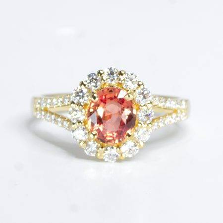 Natural Padparadscha Sapphire Halo Ring Padparadscha and Diamonds Ring in 18K Gold - 1982515