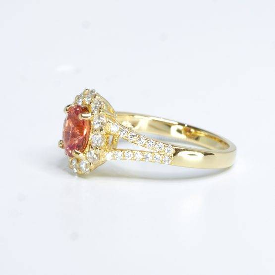 Natural Padparadscha Sapphire Halo Ring Padparadscha and Diamonds Ring in 18K Gold - 1982515-1