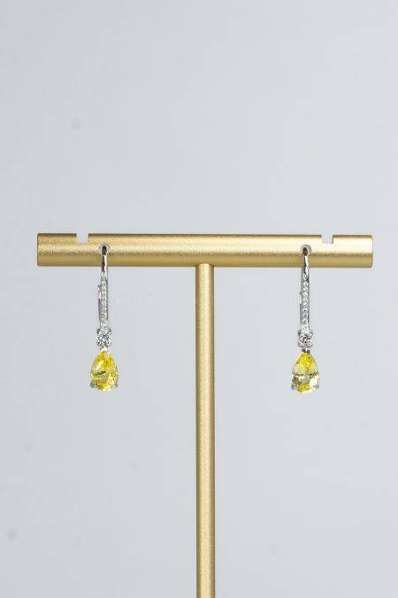 Natural Unheated Yellow Sapphire Dangle Earrings Yellow Sapphire Diamond Earrings - 1982517-3