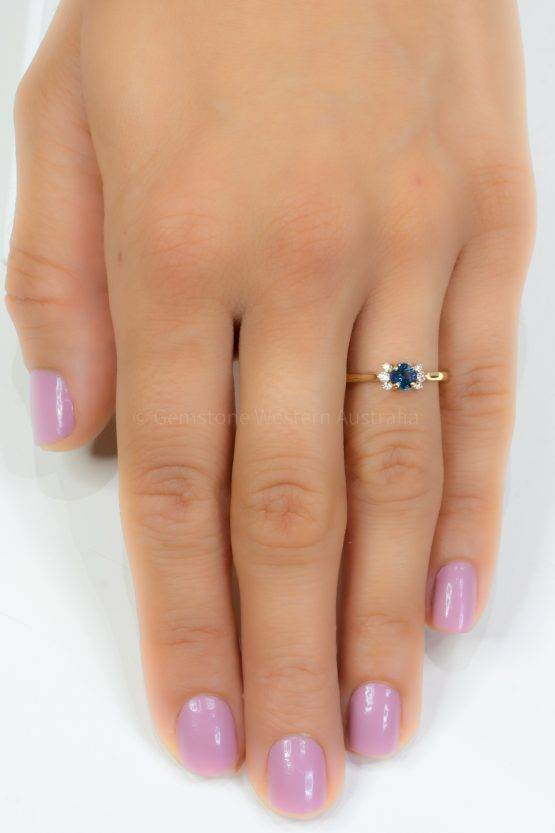 Natural Teal Sapphire and Diamonds Ring in 14K Gold - 1982507-3