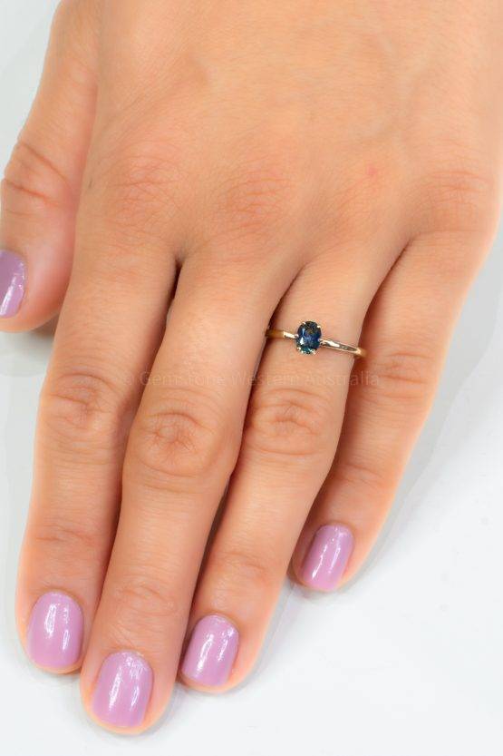 Natural Teal Sapphire Solitaire Ring in 14K Gold - 1982506-3