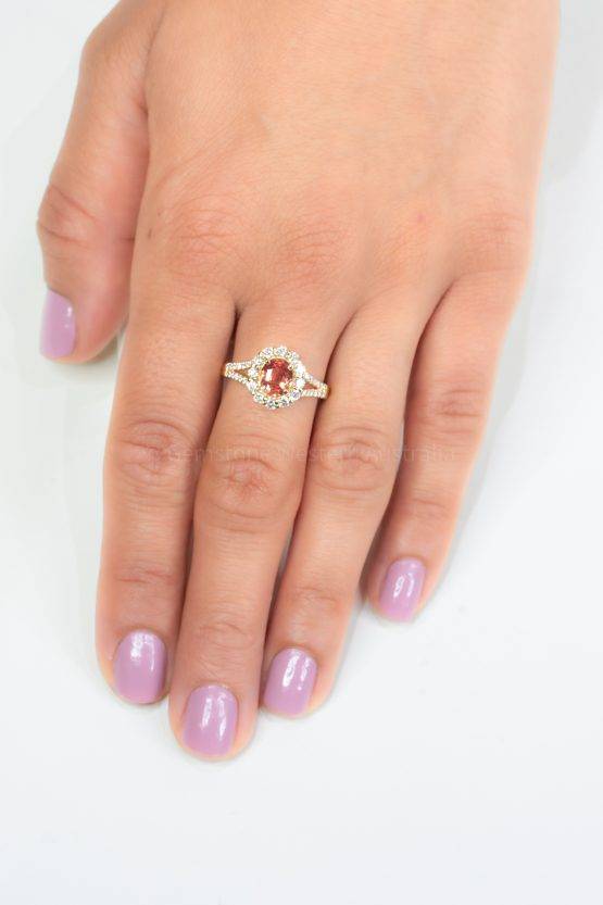Natural Padparadscha Sapphire Halo Ring Padparadscha and Diamonds Ring in 18K Gold - 1982515-4