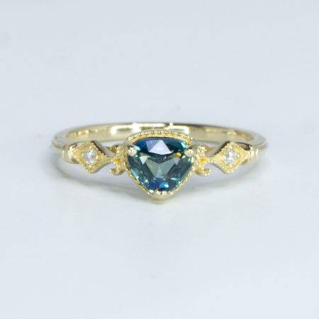 Natural unheated Teal Sapphire Ring Shield Cut Teal Sapphire and Diamond Ring - 1982521