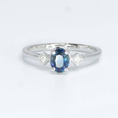 Unheated Teal Sapphire Ring Oval Teal Sapphire and Diamonds Ring - 1982522-1