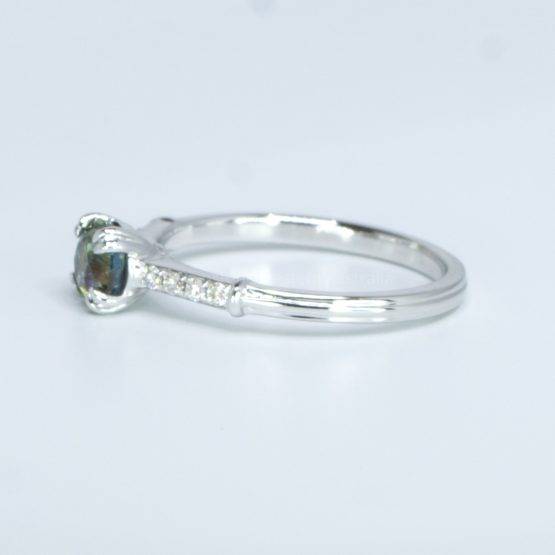 Round Teal Sapphire and Diamonds Ring Natural Teal Sapphire and Diamond Ring - 1982523-1