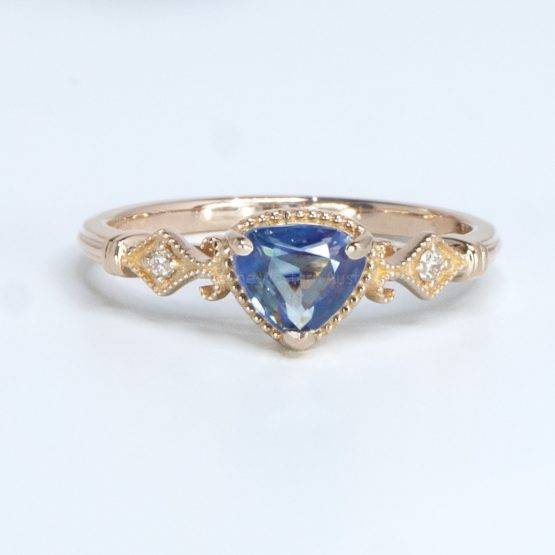 Natural unheated Teal Sapphire Ring Teal Sapphire and Diamond Rose Gold Ring - 1982519