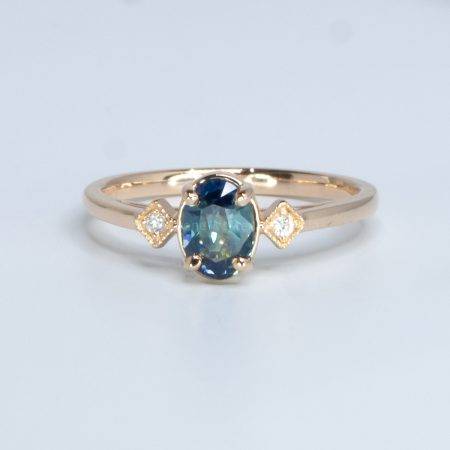 Rose Gold Teal Sapphire Diamonds Ring Unheated Teal Sapphire Ring - 1982524