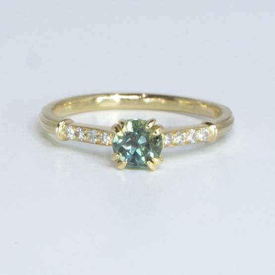 Unheated Teal Sapphire and Diamonds Ring Round Teal Sapphire and Diamond Ring - 1982520-1