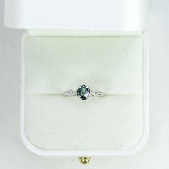 Natural unheated Teal Sapphire Ring Oval Cut Teal Sapphire and Diamond Ring - 1982526-4