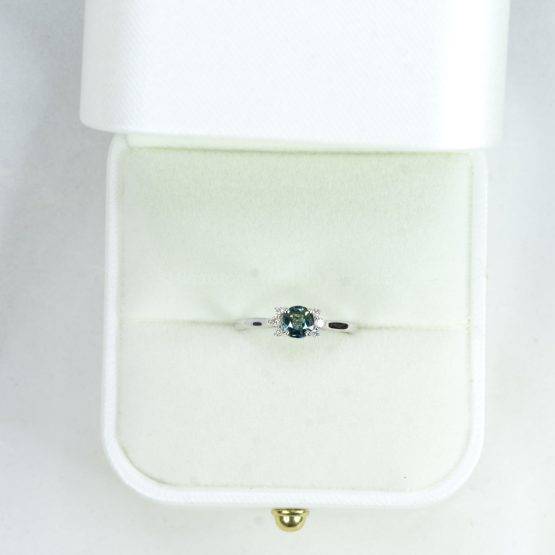 Unheated Teal Sapphire and Diamonds Ring in 14K White Gold - 1982525-4
