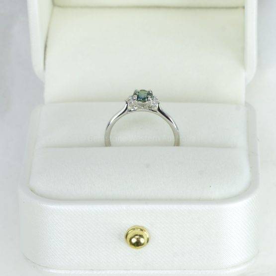Unheated Teal Sapphire and Diamonds Ring in 14K White Gold - 1982525-5