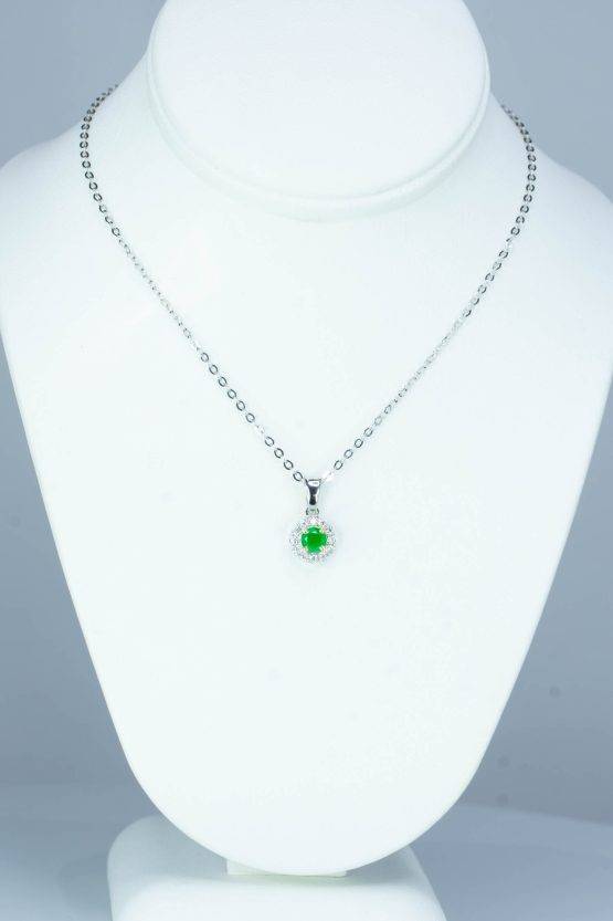 Natural Round Colombian Emerald Halo Pendant - 1982529-1