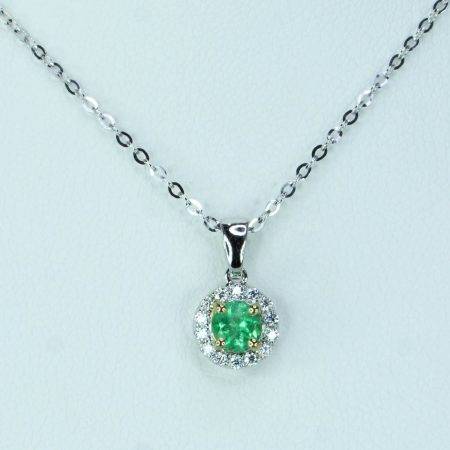 Natural Round Emerald Halo Pendant in 9K Gold - 1982530