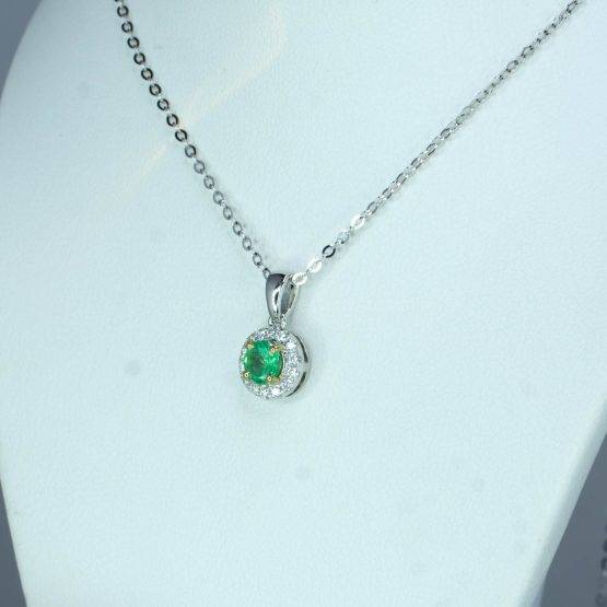 Natural Round Emerald Halo Pendant in 9K Gold - 1982530-2