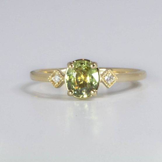 Natural Chrysoberyl Alexandrite Diamonds Three Stone Ring - 1982533