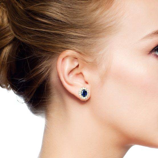 Natural Blue Sapphire Stud Earrings in 18K Gold - 1982547-1