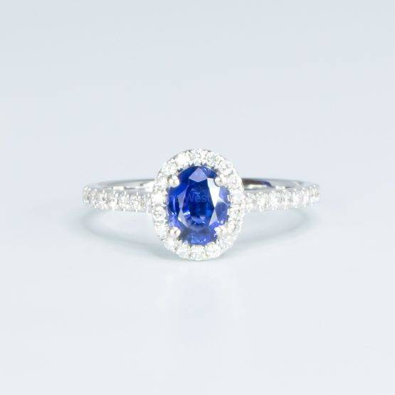 Natural Sapphire Diamond Halo Ring 18K Gold Sapphire Engagement Ring - 1982548