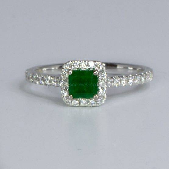 Colombian Emerald Diamond Engagement Ring in 18K White Gold - 1982541