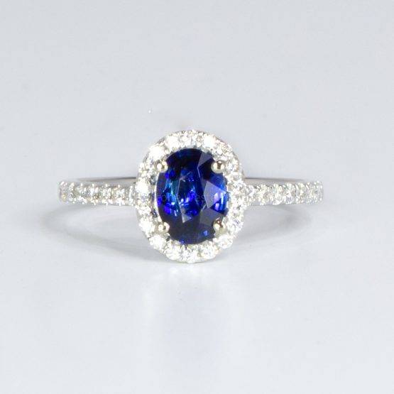 Classic Sapphire Halo Ring in 18K White Gold - 1982540-1