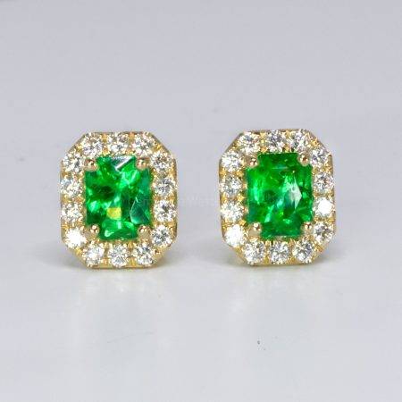 Elegant Emerald and Diamond Stud Earrings 2.02 ct Colombian Emeralds and 0.56ct Diamonds - 1982545-2